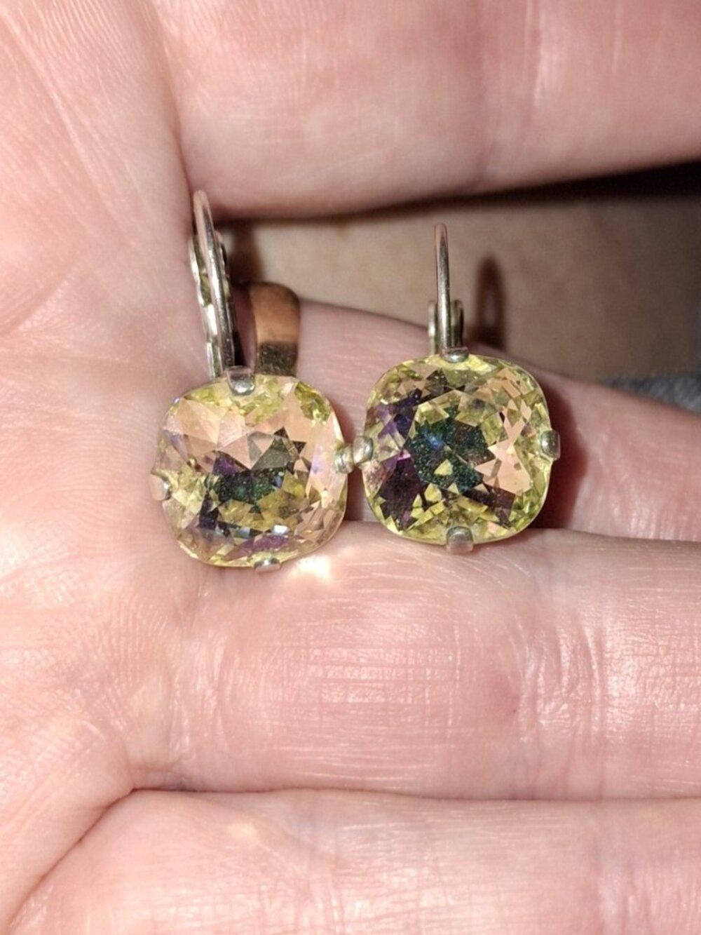Crystal Drop Silvertone Leverback Hook Earrings Jewelry Rainbow 10mm - Picture 7 of 12